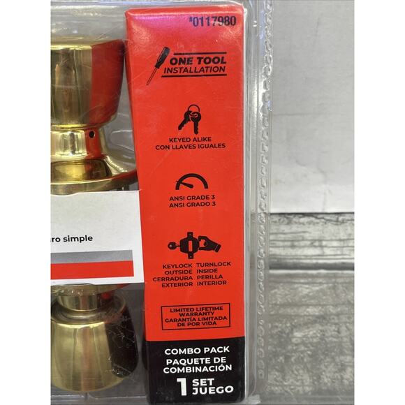 RELIABILT Deadbolt Gallo Polished Brass Keyed Entry Door Knob Combo. {105}. - Picture 4 of 13